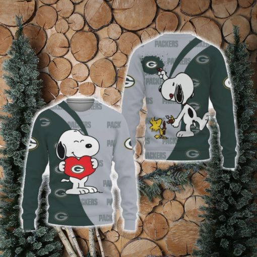 Green Bay Packers Snoopy Cute Heart American Sports Team Unisex 3D Urly Sweater Christmas For Fans Gift