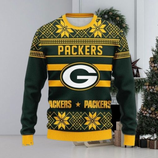 Green Bay Packers Snowflake Christmas Pullover Ugly Christmas Sweater 3D Gift For Fans