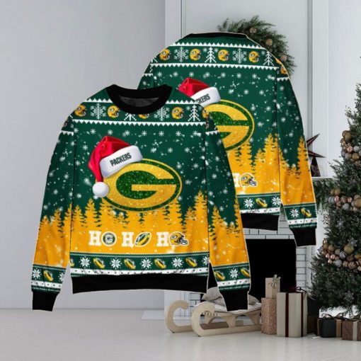 Green Bay Packers Symbol Wearing Santa Claus Hat Ho Ho Ho Ugly Christmas Sweater