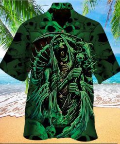 Green Skeleton Skull Halloween Hawaiian Shirt