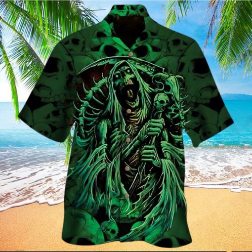 Green Skeleton Skull Halloween Hawaiian Shirt