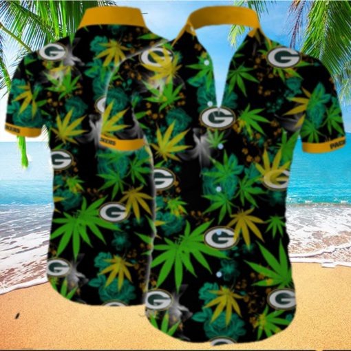 Green bay packers cannabis all over printed hawaiian shirt