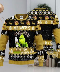 Grinch All I Need Is Malibu Rum It Is Too Peopley Outside 3D Ugly Christmas Sweater Unisex Sweater Christmas Gift