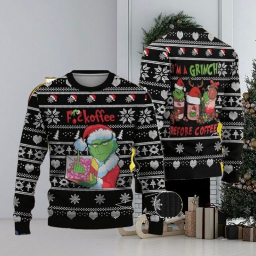 Grinch Before Coffee Christmas Ugly Sweater Gift For Men And Women