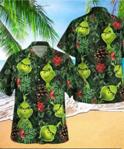 Grinch Button Up Shirt All Over Print Santa Claus Tropical Grinch Hawaiian Shirt And Shorts Summer Vacation Christmas Movie Set Gift For Men Merry Grinchmas