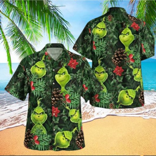 Grinch Button Up Shirt All Over Print Santa Claus Tropical Grinch Hawaiian Shirt And Shorts Summer Vacation Christmas Movie Set Gift For Men Merry Grinchmas