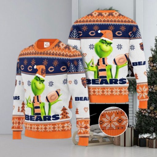 Grinch Chicago Bears 3D Ugly Christmas Sweater