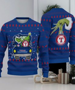 Grinch Driving With Pine Trees Texas Rangers New Ugly Christmas Sweater