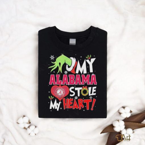 Grinch Hand Hold Alabama Crimson Tide Stole My Heart Christmas Shirt