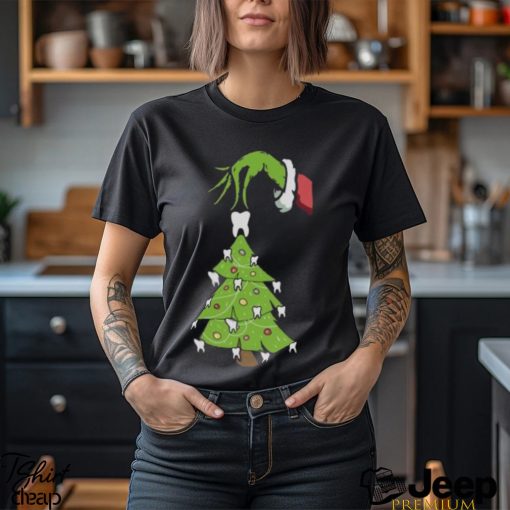 Grinch Hand Holding Tooth Dental Tree Christmas Shirt