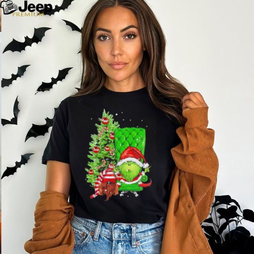 Grinch Hat Santa Hug Ball Grinch Glossy And Gnome Tree Merry Christmas Shirt