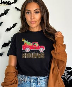 Grinch Hat Santa NFL Cleveland Browns Driving Truck Christmas Shirt