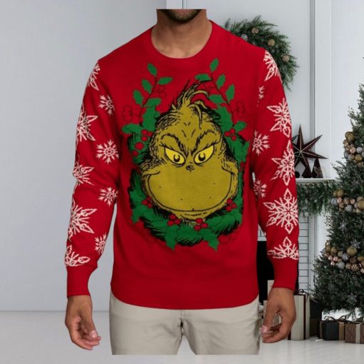 Grinch Head Wreath Ugly Christmas Sweater