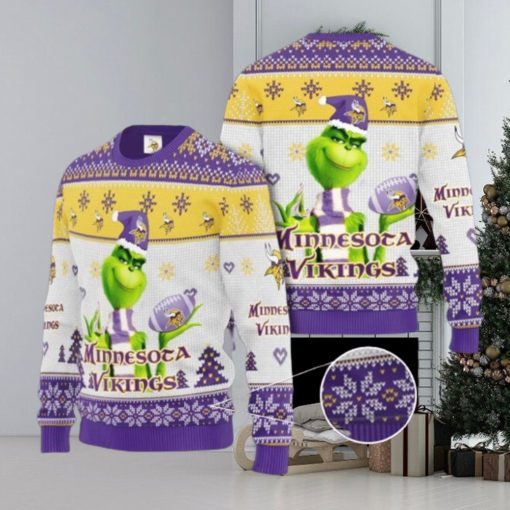 Grinch Minnesota Vikings 3D Ugly Christmas Sweater