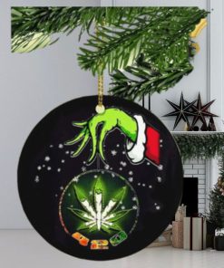 Grinch Santa Hand Holding Cannabis Marijuana Weed 420 Christmas Decorations Ornament