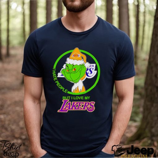 Grinch Santa I hate people but I love my Los Angeles Lakers shirt