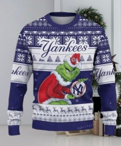 Grinch York Yankees Blue Christmas Ugly Sweater, Yankees Christmas Sweater