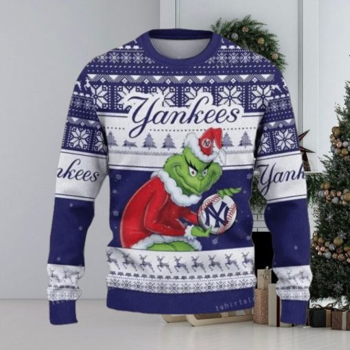 Grinch York Yankees Blue Christmas Ugly Sweater, Yankees Christmas Sweater