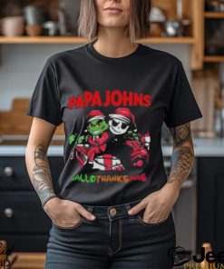 Grinch and Jack Skellington Papa Johns Hallo Thanks Mas t shirt