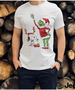 Grinch hat santa and Snoopy reindeer merry christmas shirt