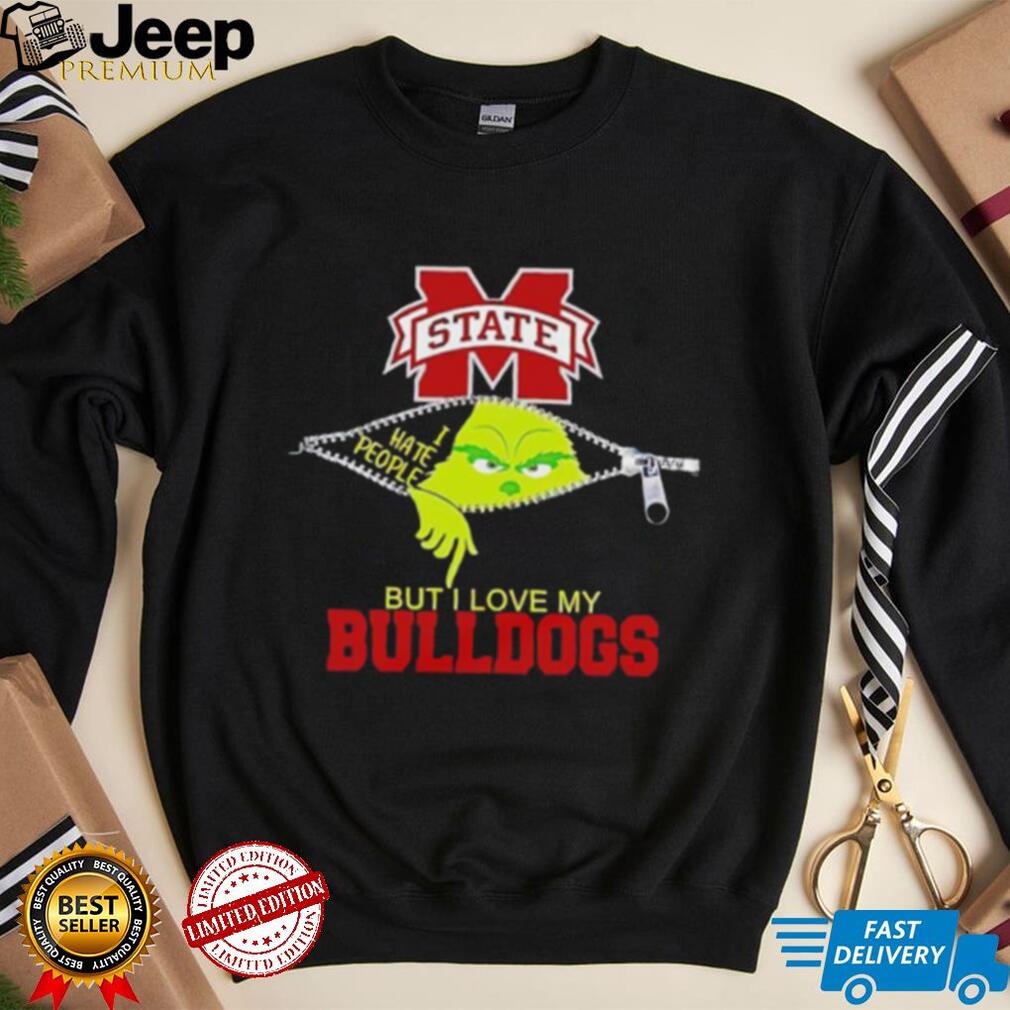 Grinch zipper I hate people but I love my Mississippi State Bulldogs shirt