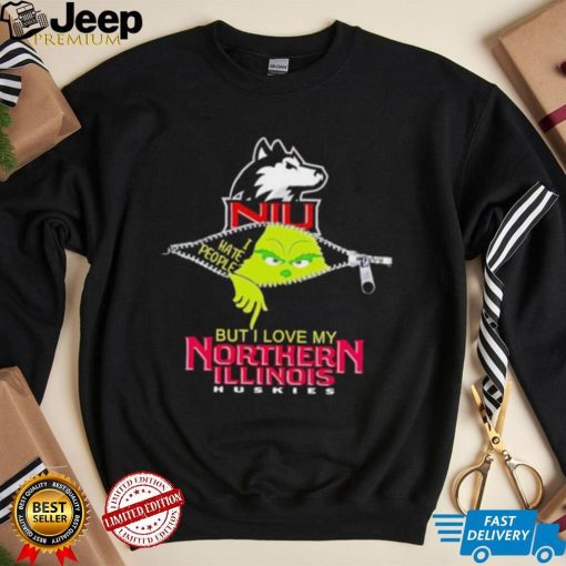 Grinch zipper I hate people but I love my Northern Illinois Huskies shirt