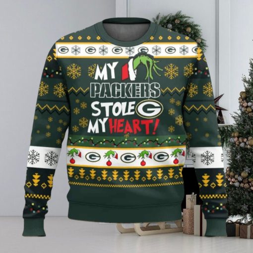 Grnch My Packers Stole My Heart Football Ugly Christmas Sweater