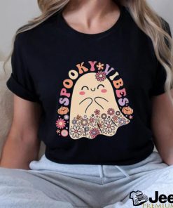 Groovy Cute Kawaii Ghost Floral Spooky Vibes Hippie Pumpkin T Shirt