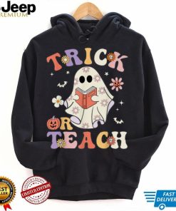 Groovy Halloween Trick or Teach Retro Floral Ghost Teacher T Shirt