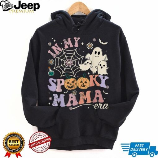 Groovy In My Spooky Mama Era Ghost Pumpkin Halloween Womens T Shirt