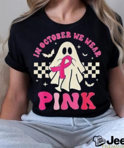 Groovy We Wear Pink Breast Cancer Awareness Ghost Halloween T Shirt