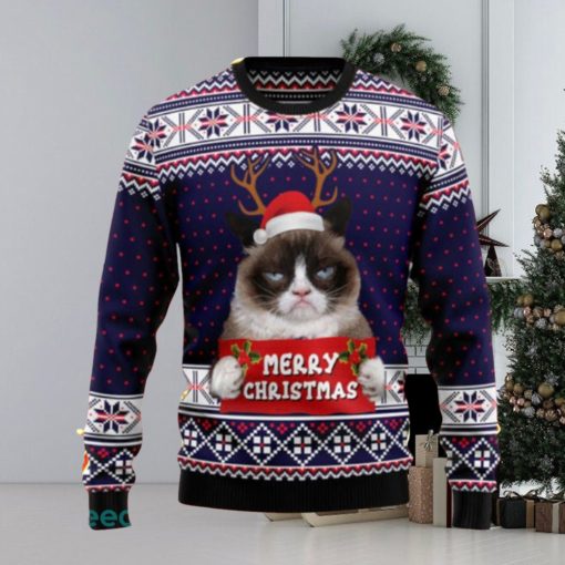 Grumpy Cat Merry Christmas Xmas Santa Hat Ugly Christmas Sweaters Gift For Men Women