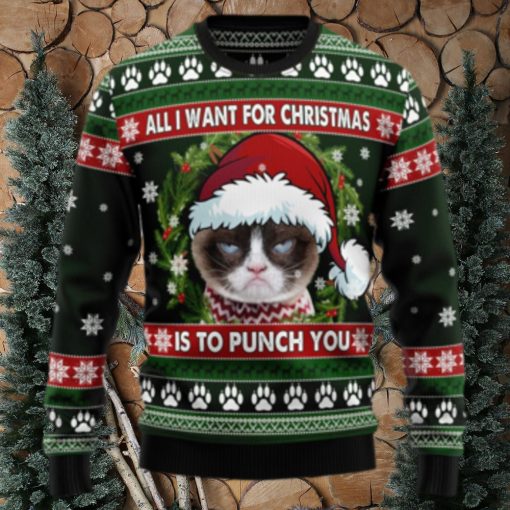 Grumpy Cat Punch You TY2010 Ugly Christmas Sweater