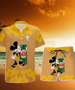 Guinness Mickey Mouse Hibicus Flower Gift Hawaiian Set Shirt And Short Summer Beach