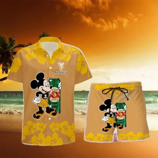 Guinness Mickey Mouse Hibicus Flower Gift Hawaiian Set Shirt And Short Summer Beach