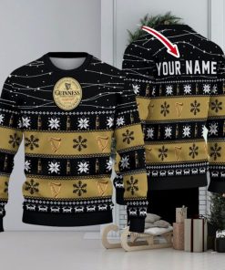 Guinness Twinkle Light Custom Name Snowflakes Ugly Christmas Sweater