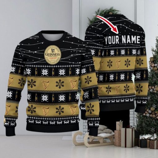 Guinness Twinkle Light Custom Name Snowflakes Ugly Christmas Sweater