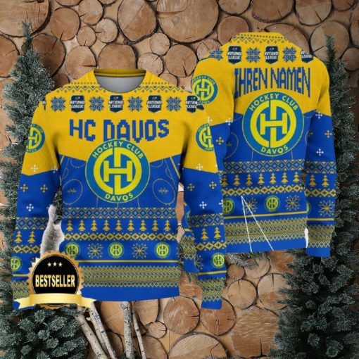 HC Davos Ugly Christmas Sweater Logo Custom Name Gift Fans