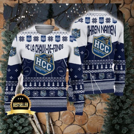 HC La Chaux de Fonds Ugly Christmas Sweater Logo Custom Name Gift Fans