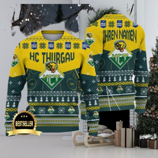 HC Thurgau Ugly Christmas Sweater Logo Custom Name Gift Fans