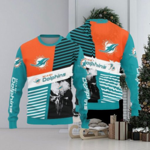 Miami Dolphins Skull Pattern Ugly Christmas Sweater