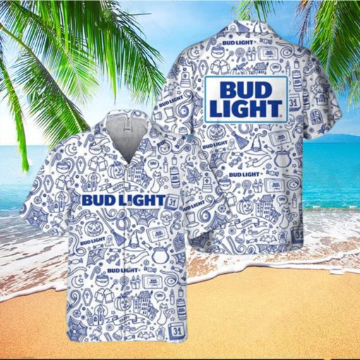 Halloween Doodle Art Bud Light Hawaiian Shirt