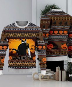 Halloween Killer Black Cat Funny Cat What Ugly Christmas Sweater Unisex 3D Sweater Christmas Gift