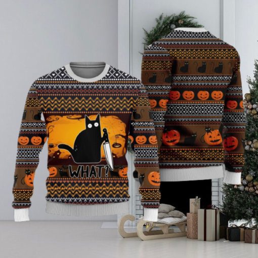 Halloween Killer Black Cat Funny Cat What Ugly Christmas Sweater Unisex 3D Sweater Christmas Gift