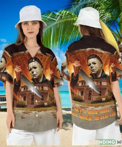 Halloween Michael Myers Hawaiian Shirt Get a Man that will Chase after You Button Shirt Horror Movie Character Aloha Shirt