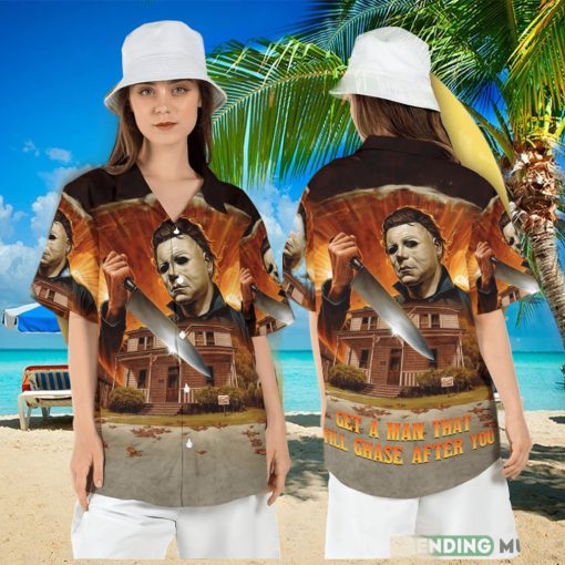 Halloween Michael Myers Hawaiian Shirt Get a Man that will Chase after You Button Shirt Horror Movie Character Aloha Shirt