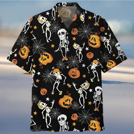 Halloween Pumpkin Skeleton Dancing Hawaiian Shirt