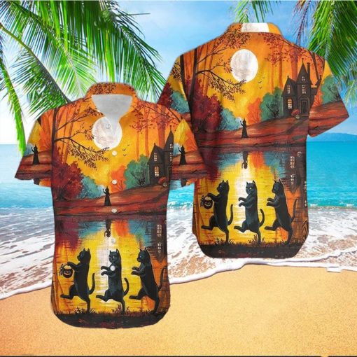 Halloween Walking Cat Hawaiian Shirt Unisex Adult