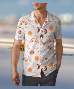 Hand Drawn Rainbow Sun Moon and Arrow Boho Unisex 3D Hawaiian Shirt Bright Gift For Men And Women Holiday