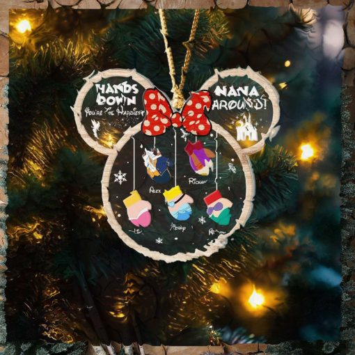 Hands Down, You’re The Happiest Nana Around, Gift For Family, Personalized Acrylic Ornament, Cartoon Gloves Ornament, Christmas